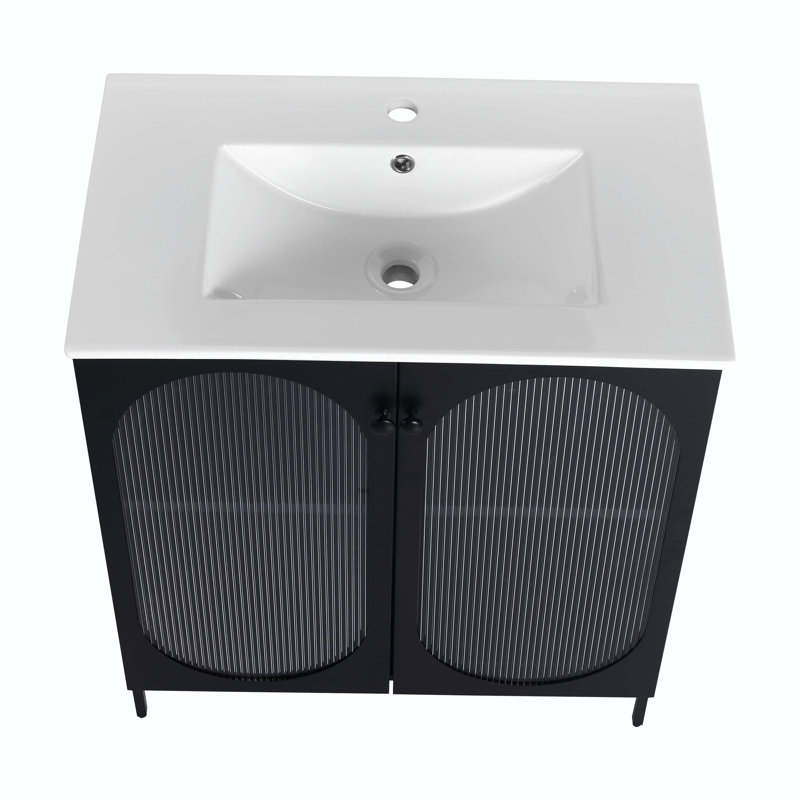 Meuble-lavabo simple 30 po avec plateau en acier Izobelle, Noir