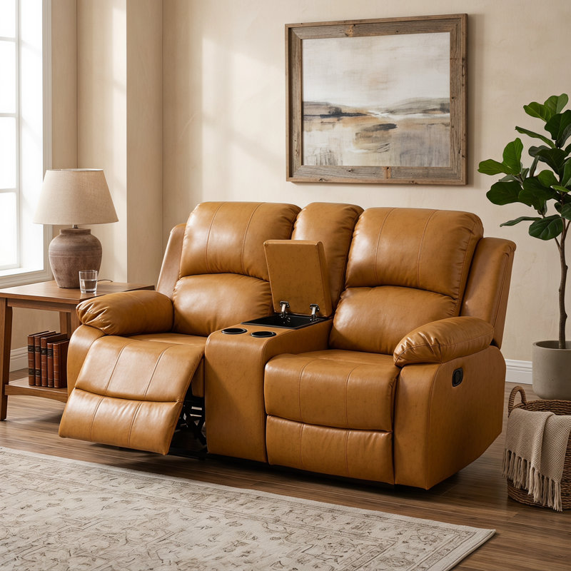 Causeuse inclinable électrique Ginger, canapé inclinable double en tissu résistant à l'usure avec seau de rangement et porte-gobelets