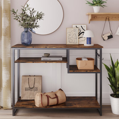 100cm Geometric Art Console Tables for Entryway, Skinny Entry Table with 4 Tier Storage Shelves