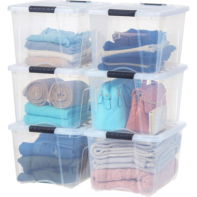 40 Qt Stackable Plastic Storage Bins With Lids, 6 Pack - BPA-Free, Made In USA - Discreet Organizing Solution, Latches, Durable Nestable Containers, S