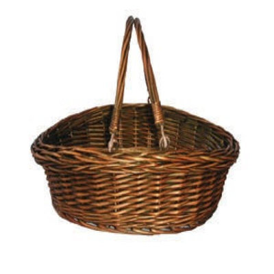 Panier tissé brun avec longues poignées pliantes