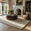 Tapis à motif abstrait beige / brun 7 pi x 10 pi (6 pi 6 po x 9 pi 6 po) Branch Branch Eira, tapis contemporain, à poils moyens et résistant aux taches-1540086102
