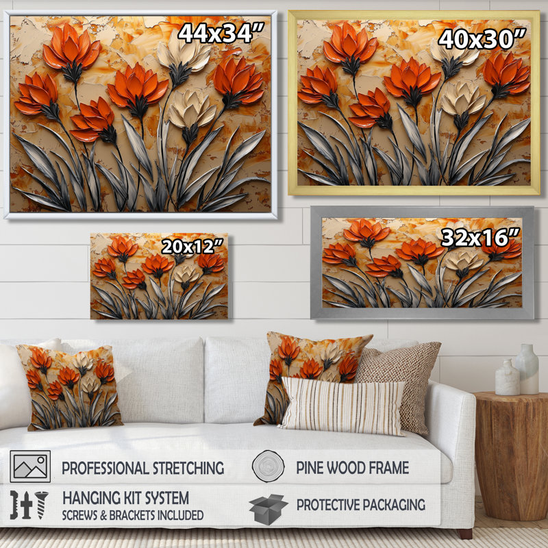 Jacenta, blanc, orange, coucher de soleil, chardon, harmonie III - chardon, art mural, Brun, H 12 po x l 20 po