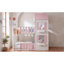 Lit superposé double en forme de maison avec rangement, en bois MDF pin, rose moderne-1748971477