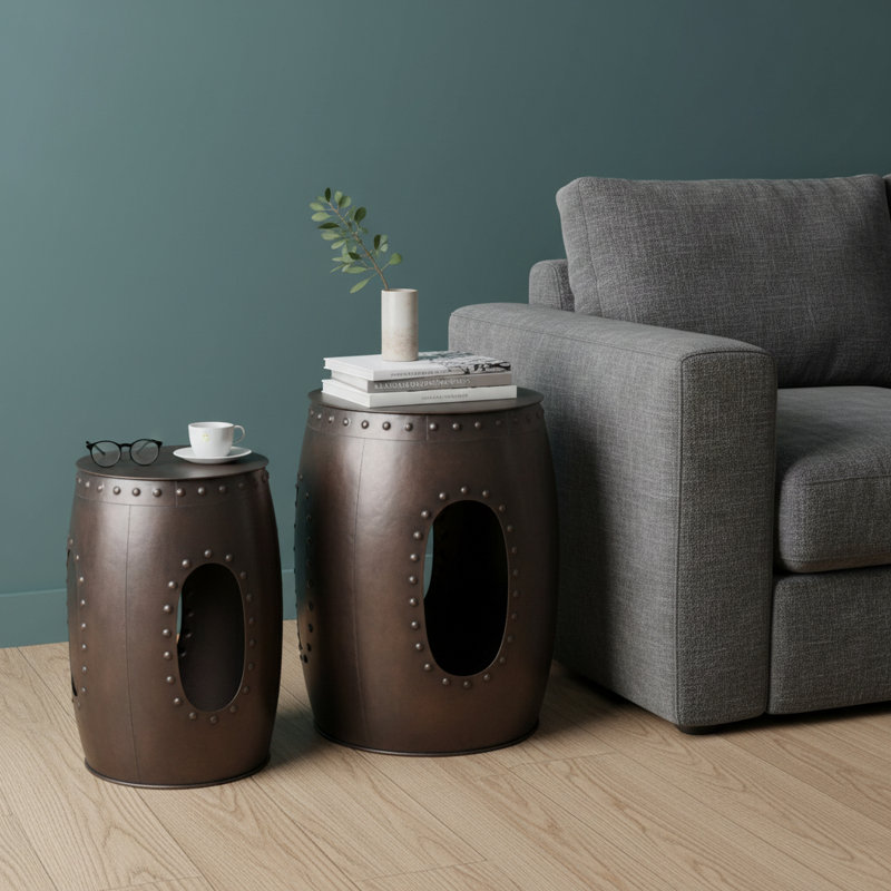  Table de bout ronde industrielle en fer 20 po Industrial