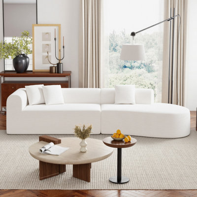 Modern Style Curved Sofa, Upholstery Boneless Corduroy Sofa Couch with 3 Pillows, Oversized Sleek Curved Sectional Boucle Fabric Couch for Living Room