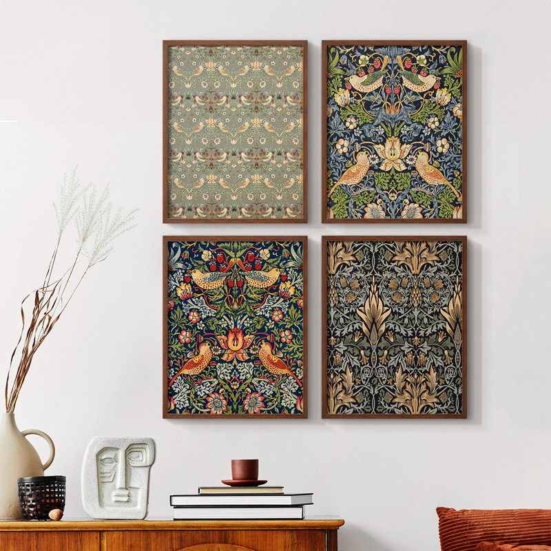 «Vintage Abstract Print», reproduction encadrée CLXVII - ensemble de 4, Noyer, H 44 po x l 14 po
