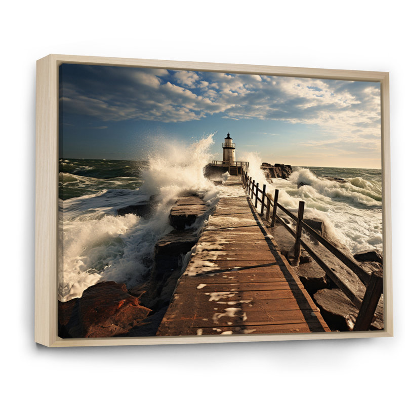 Piers Edge I - Coastal Pier Canvas Wall Art, H 16 po x l 32 po, Cadre naturel flottant