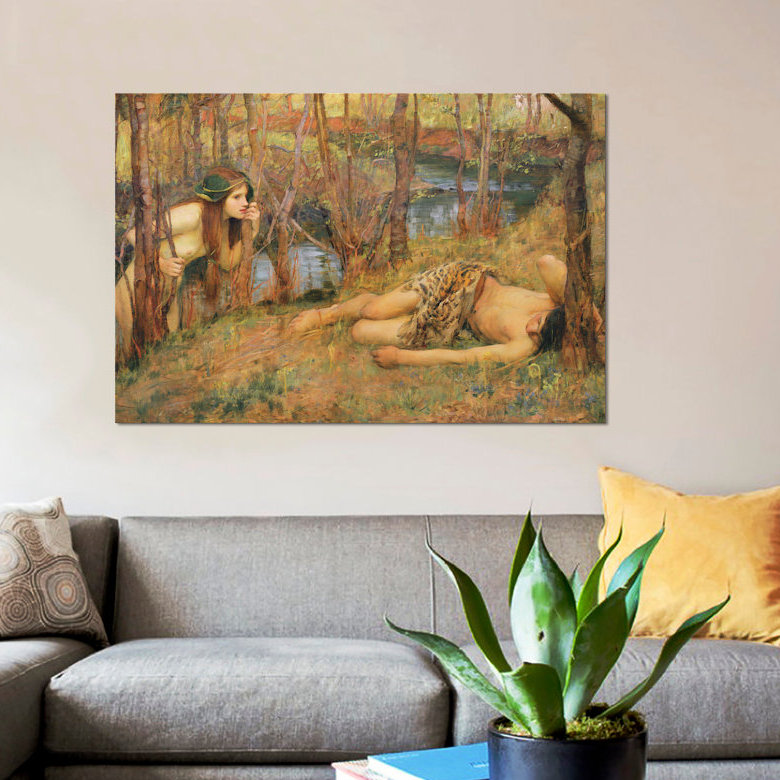 "the naiad, 1893" par john william, impression sur toile waterhouse, H 26 po x l 40 po x P 1,5 po, Toile tendue, Pas de tapis