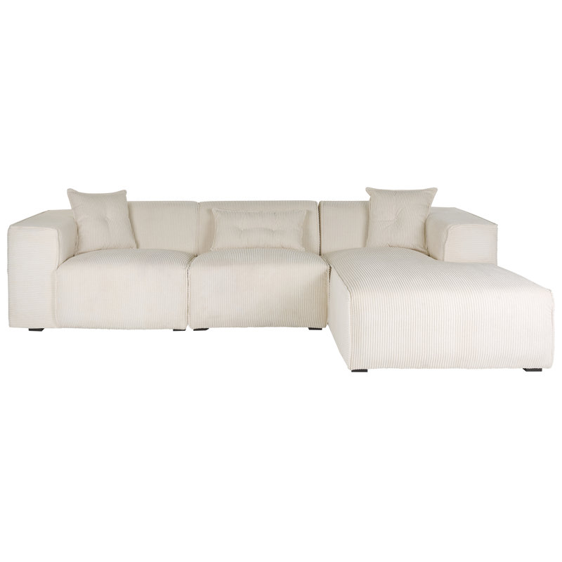 Salome 3 Seater Corduroy Corner Sofa , Off-White