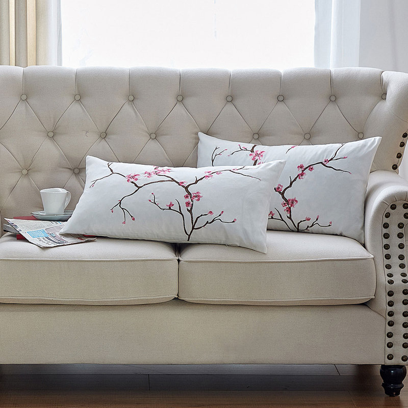 Cherry Blossom Embroidered Pillow Cover, Pink