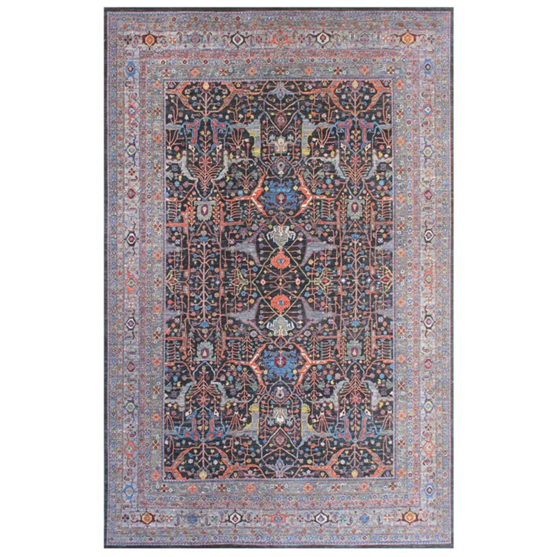 Arabesque Wool Southwestern Area Rug in Gray/Charcoal/Tangerine, Rectangle 9'10" x 13'11"