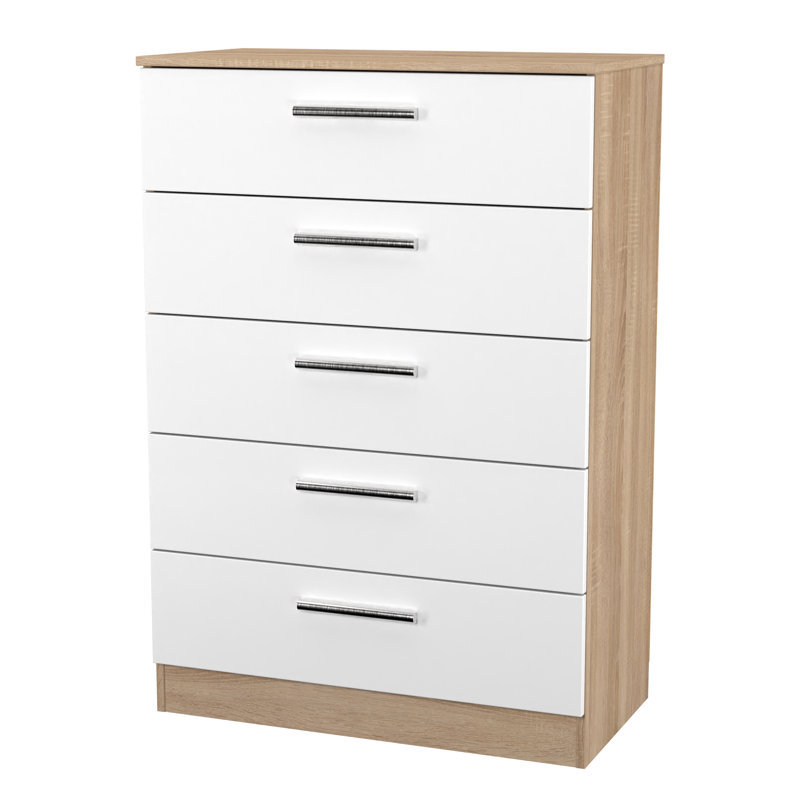 Fully Assembled Chesler 5 Drawer Chest, Bardolino/White Gloss