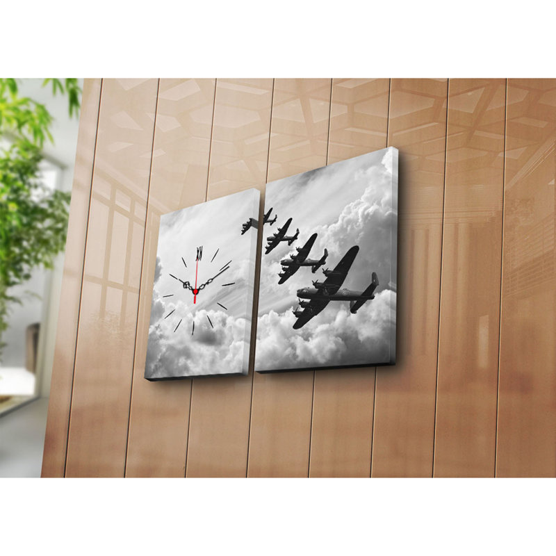 Elegant Decorative Canvas Wall Clock (2 Pieces), 25.2 x 15.7 inches | 100% Suede Canvas with 100% Wooden Frame (Thickness: 1.2 inches) | Stylish Home Decor, Perfect for Living Room & Office Spaces, Unique Timepiece Design