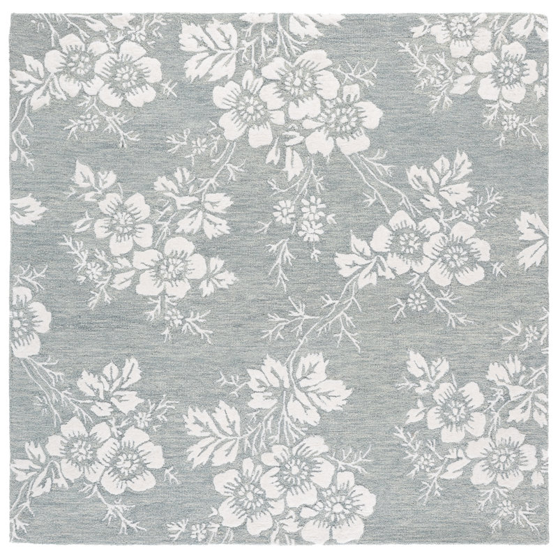 Glamour Hand Tufted Wool, Viscose Floral Indoor Rug, Square 6'