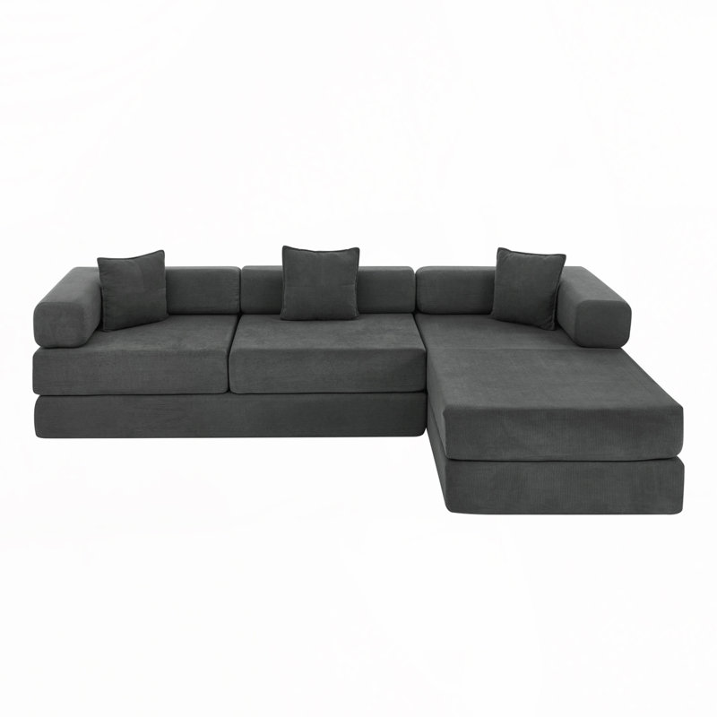 Canapé modulaire Corduroy à assise profonde de 108 po, aucun assemblage requis, Gris