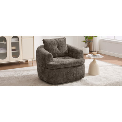 Fauteuil d'appoint pivotant brun à 360 degrés avec coussin de siège à deux couches, mousse haute densité, dossier, pour la détente à la maison, ressorts ensachés l 36,6 po x P 36,5 po x H 32,3 po, sieste de chambre ergonomique,