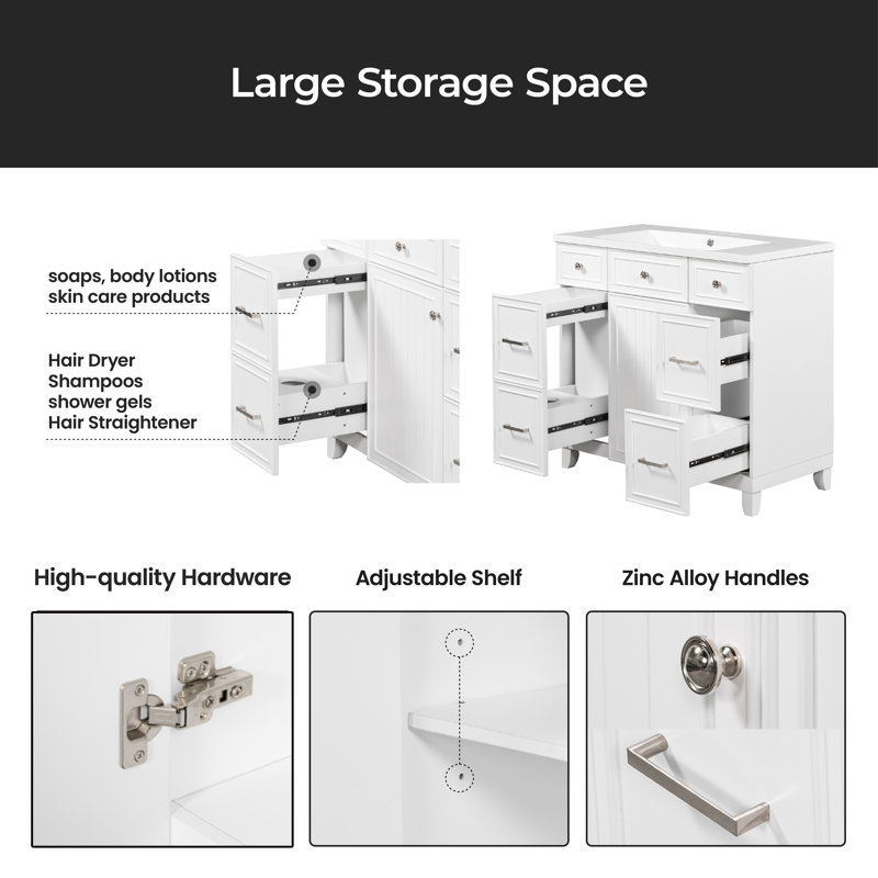 36'' Single Bathroom Vanity with Resin Top, White