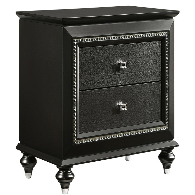 Table de chevet gris métallique avec 2 tiroirs - Option de rangement élégante et garniture scintillante