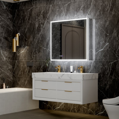 Twels 36"W x 32"H LED Lighted Backlit Bathroom Mirror Medicine Cabinet with 5x Magnifier 1800W Power Soft Close Door Recessed Or Surface Mounted Soft Hinges Front And Back Light