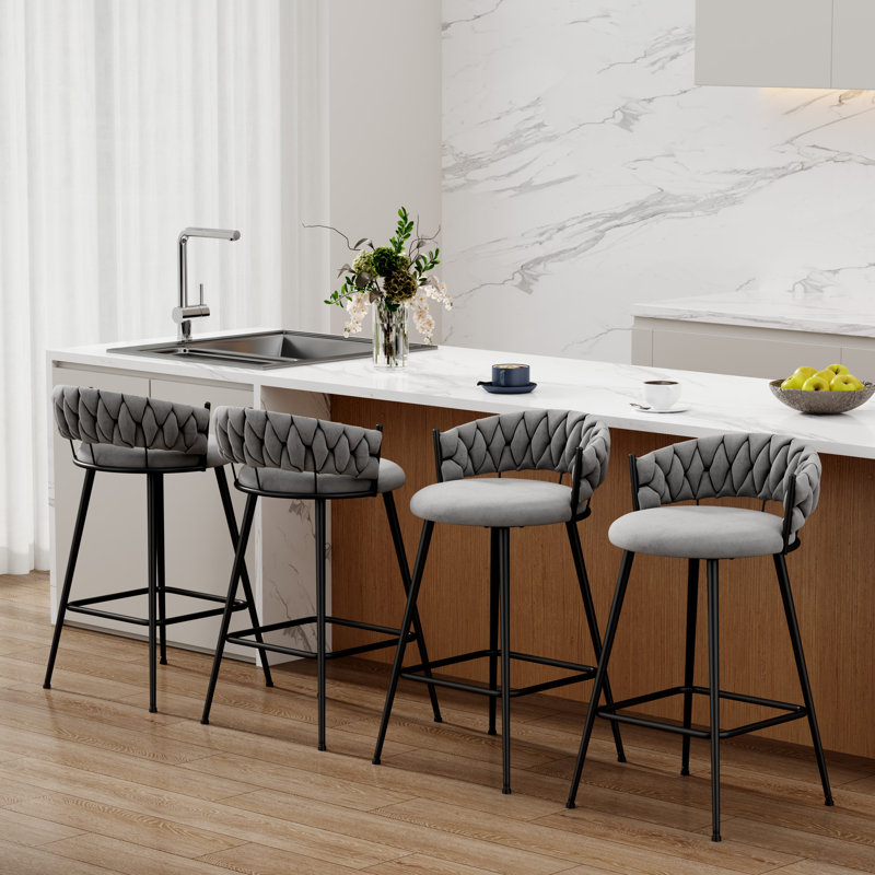 Upholstered Counter Stool With Metal Frame, Gray, Bar Stool (30” Seat Height)