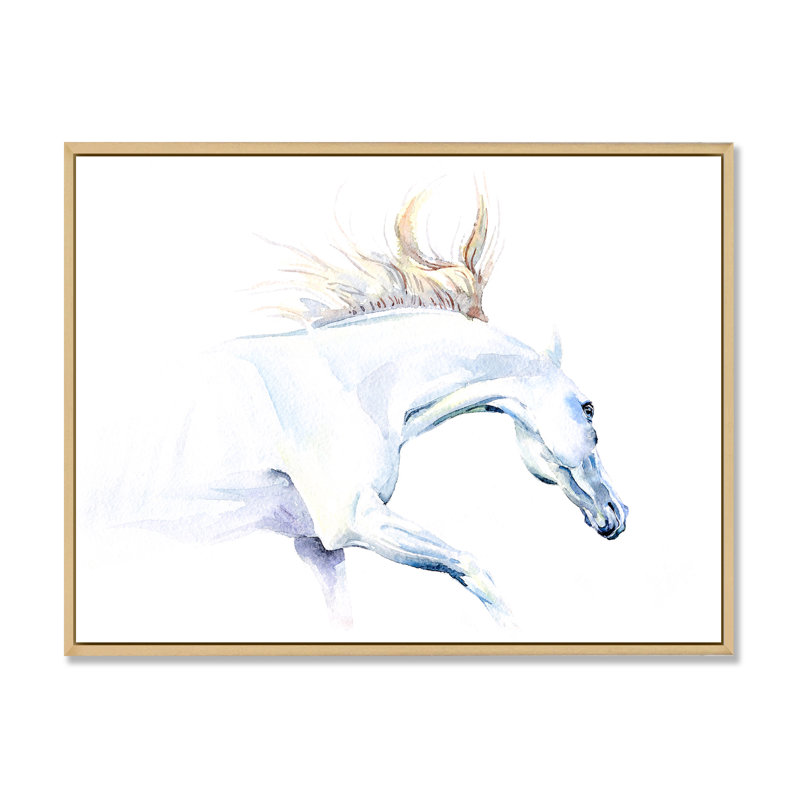 Cheval blanc - peinture sur toile, Cadre flottant en érable, H 12 po x l 20 po