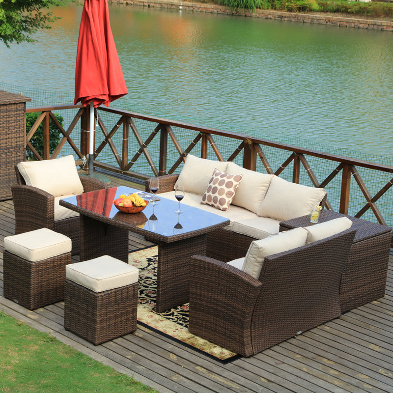 8 - Person Seating Group with Cushions, Brown/Beige
