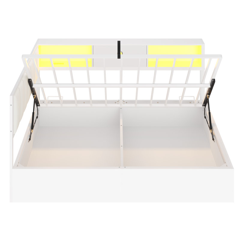 Bed Frame With Linen Upholstered Curved Headboard & Legs, Full, White