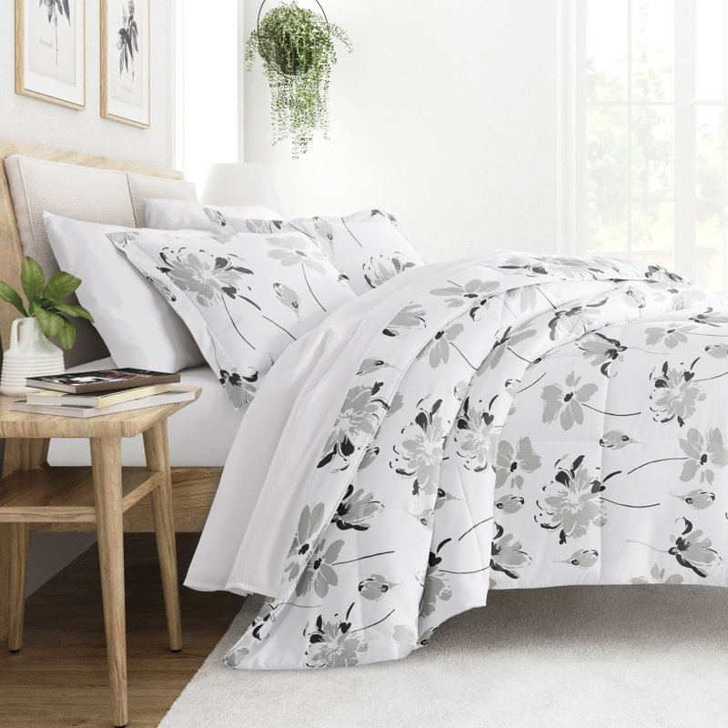 King Light Gray Microfiber Down Alternative Comforter Set