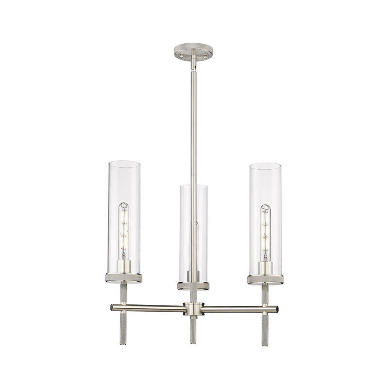 Luminaire suspendu avec tige 12 po 3 lumières Lincoln, Nickel satiné, Mercure