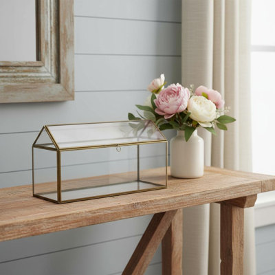 Boîte de rangement pour terrarium 16 po en métal et verre transparent et doré
