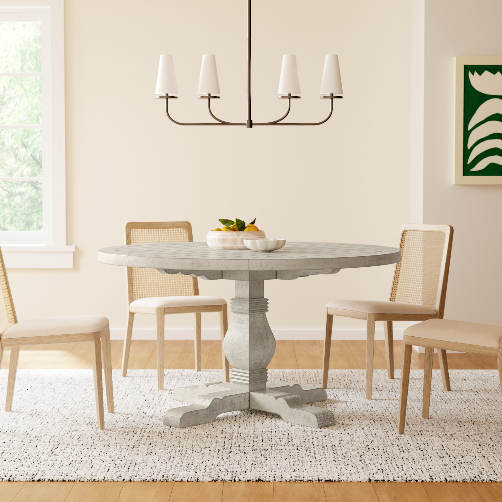 Kinston 55" Pine Dining Table, Distressed Ivory, 55" x 55"