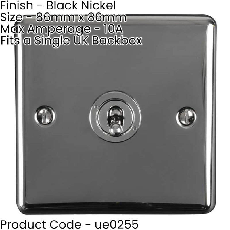 2 PACK 1 Gang Single Retro Toggle Light Switch BLACK NICKEL 10A 2 Way Plate, Satin Black, Black