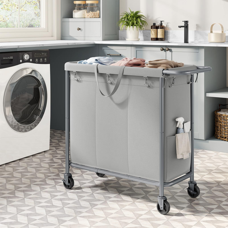 3-section Rolling Laundry Hamper, Dove Gray