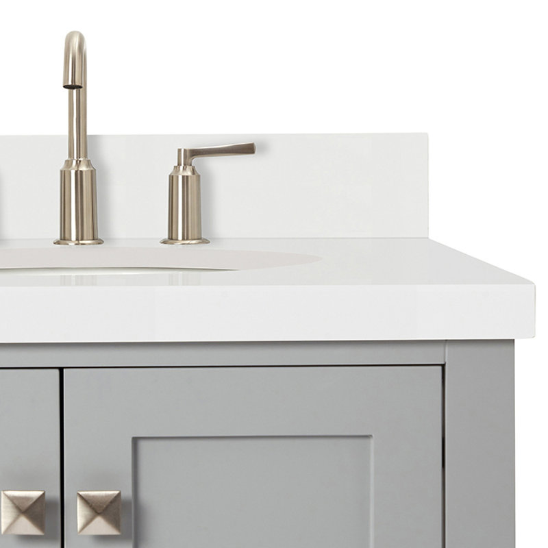 Cambridge 37'' W Single Vanity, Gray, Pure White Quartz, Oval
