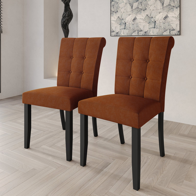 Black Wooden Dining Chair With Linen Cover, Orange