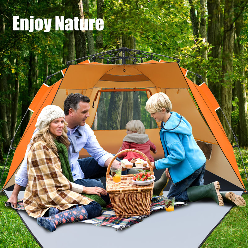 Orange 4-Person Pop-Up Beach Tent with Carry Bag