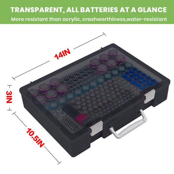 Espindola 14 Battery Storage Organizer Plastic Box with Tester Bt-168 WFX Utility Finish: Green