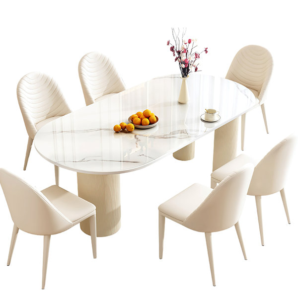 Luxe Creamy Dining Table with Roman Column Legs