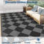 Tapis d'extérieur réversible imperméable en paille de plastique 274 x 366 cm (9 x 12 pi), motif à carreaux noir et gris moderne, léger, pliable, facile à nettoyer, résistant à la décoloration, idéal pour VR, terrasse, camping, jardin et plage.