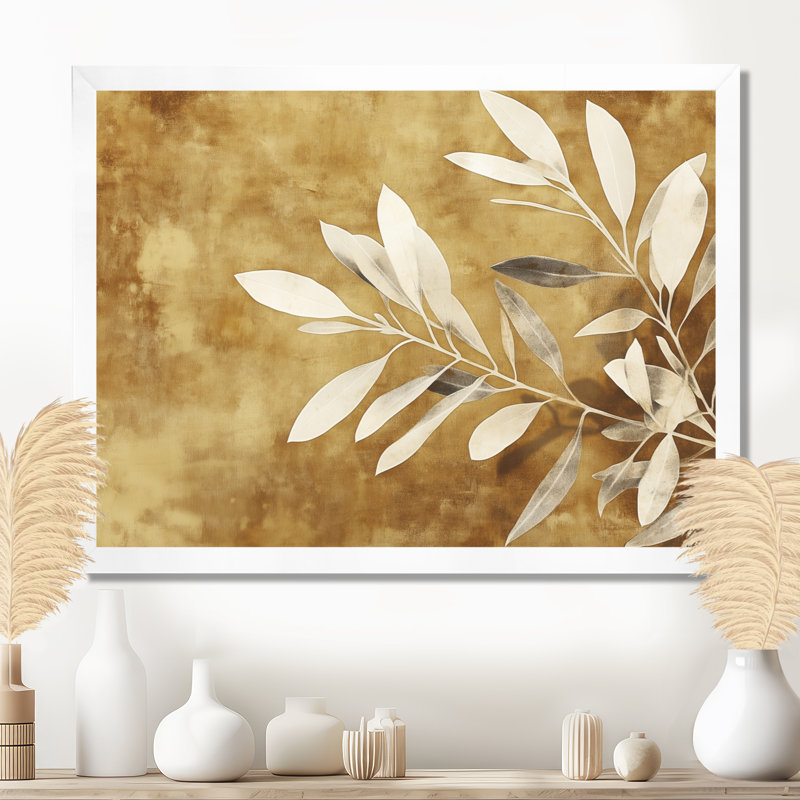 Rameau d'olivier en sépia I - Photogramme botanique encadré, 34" H x 44" W, White Picture Framed