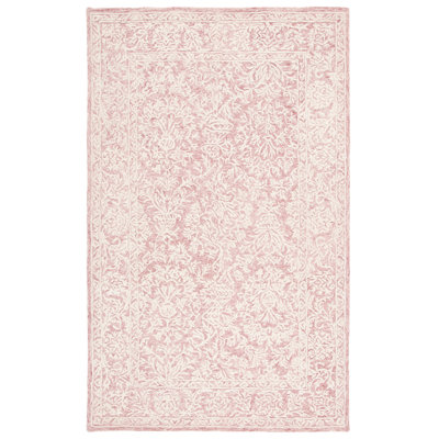 Tapis oriental rose en laine touffeté à la main Teasdale