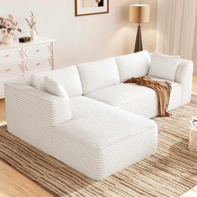106" Boneless Deep Seat Modular Sofa With Lounge Chair & Memory Foam, Left Hand Facing, Beige Corduroy