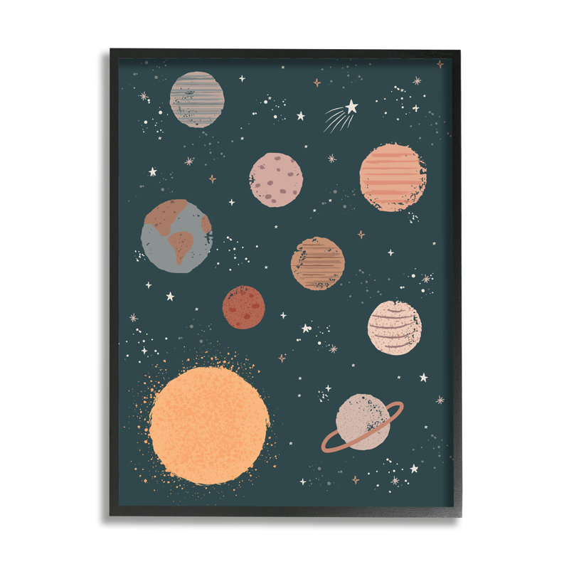 Système solaire Soleil Planètes Terre Étoiles filantes, Cadre noir, H 30 po x l 24 po x P 1,5 po