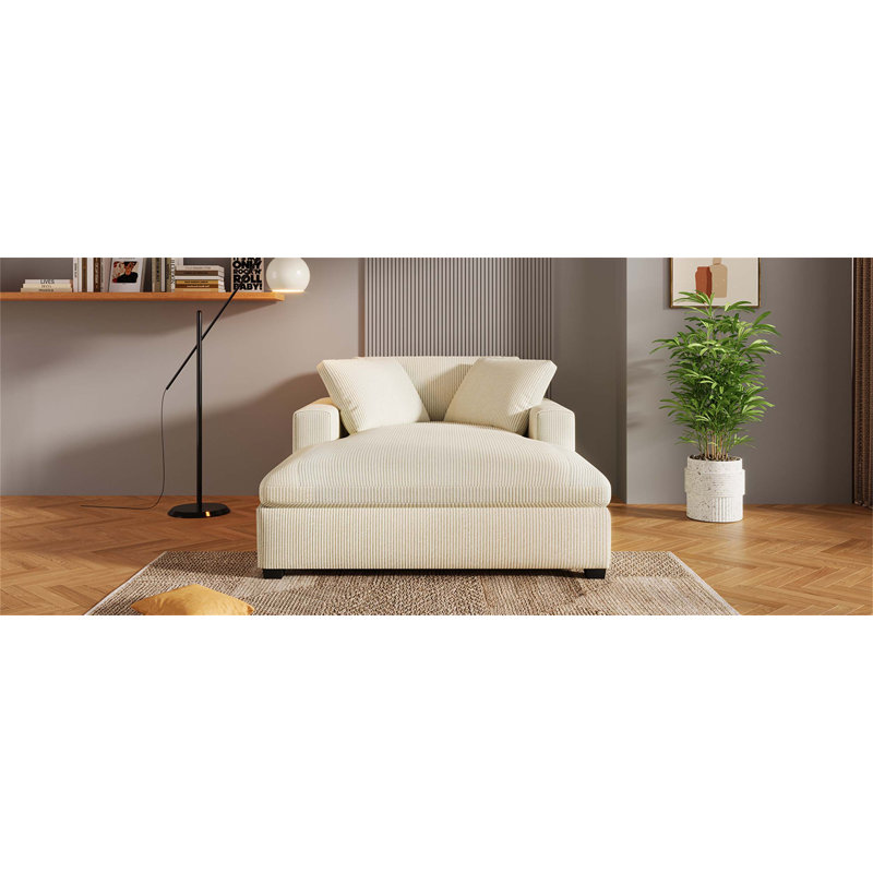 Méridienne surdimensionnée avec tissu doux classique, assemblage facile et pieds en bois massif pour une détente confortable et élégante