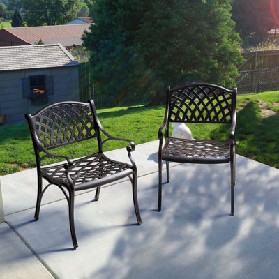 Mccready Outdoor Patio Dining Chair of 2, Cast Aluminum Lattice Weave Design with Arms, for Patio, Antique Bronze by Canora Grey