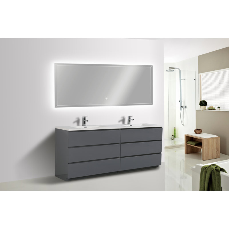 Bobijo 83.5'' Double Bathroom Vanity with Plastic Top, High Gloss Gray