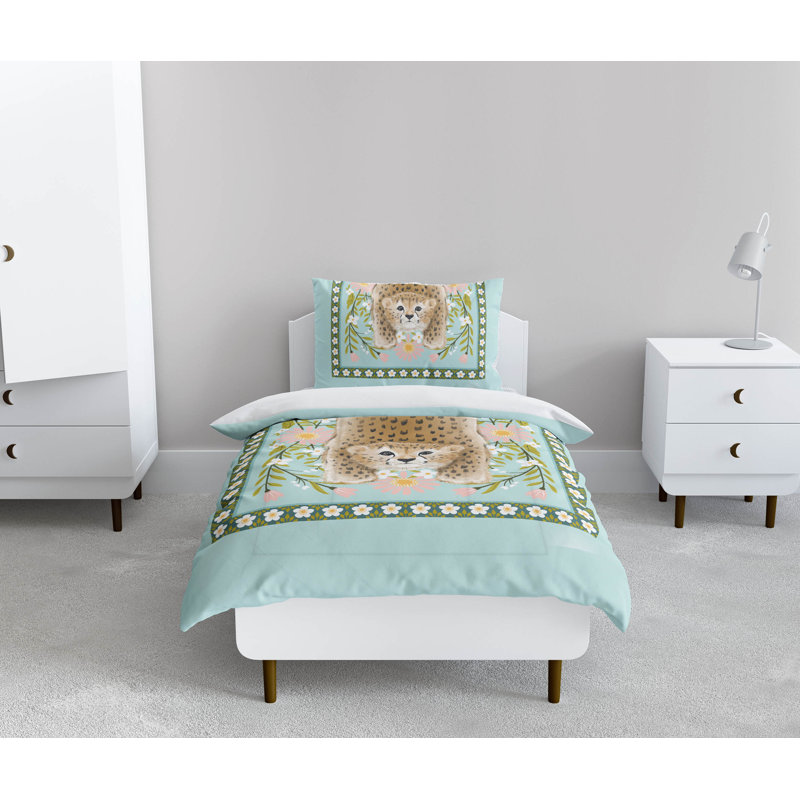 Lil Lying Leopard Flowers Decorative Lightweight Comforter Set, Blue