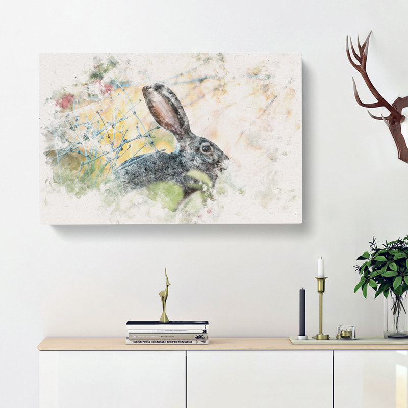 Hare in the Bushes Watercolour - Wrapped Canvas, 40cm H x 60cm W x 3cm D
