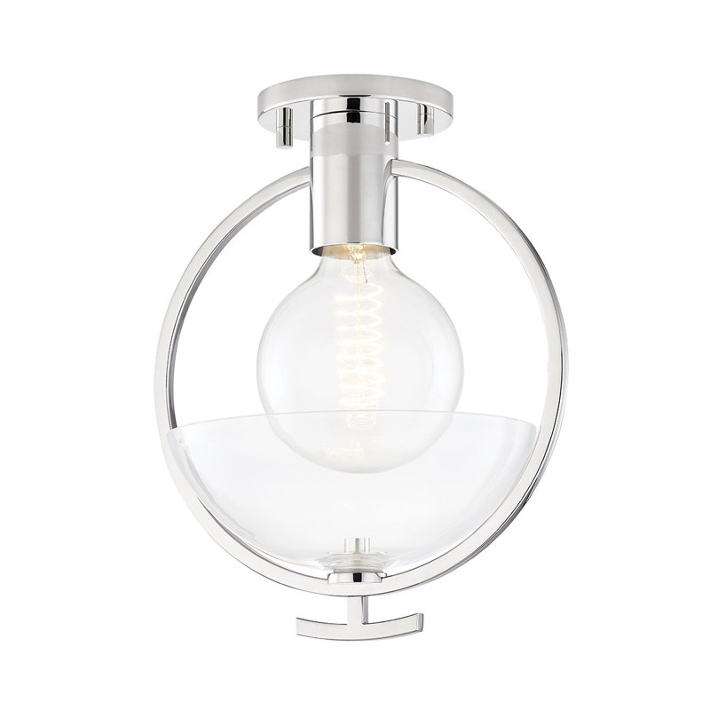 Plafonnier semi-encastré 1 lumière 9 po , Nickel poli